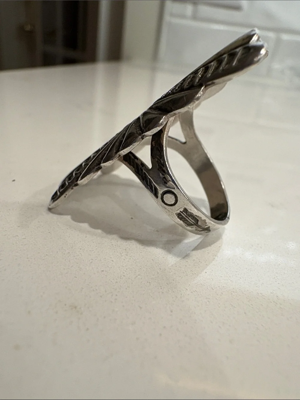 Sterling-Style Silver Floral Engraved Statement Ring